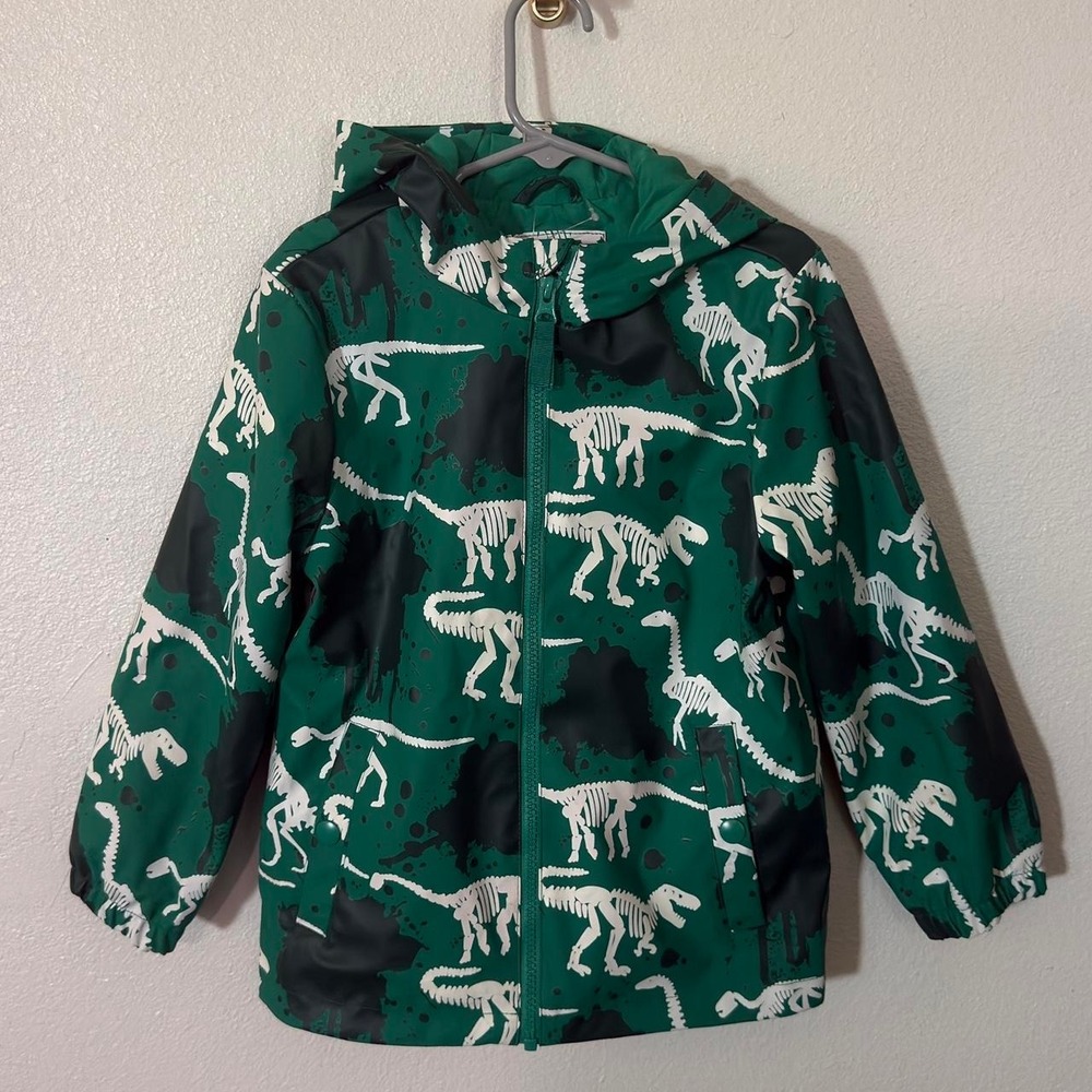 Member's Mark Dinosaur Rain Jacket Boys 5T Green Hooded Waterproof Coat